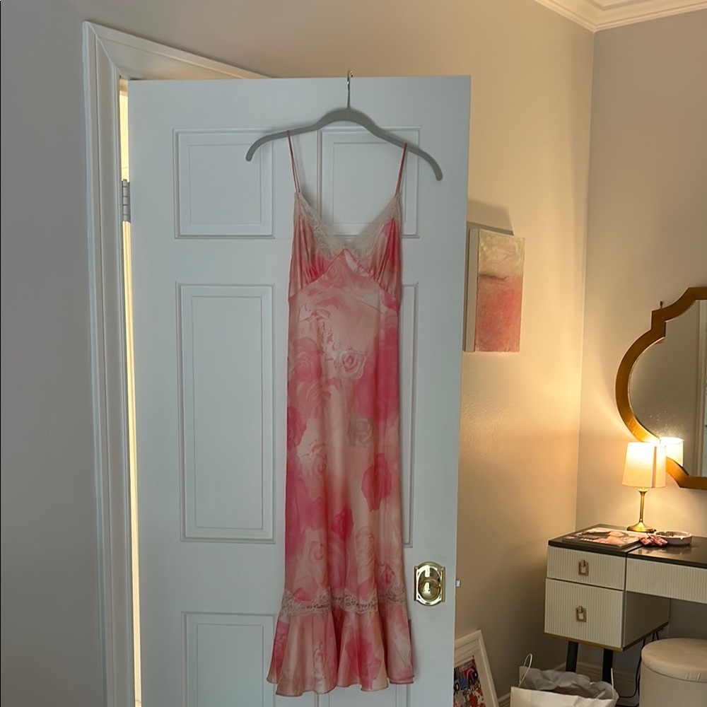 Urban Outfitters Pink Midi Dress with Ruffle Detail